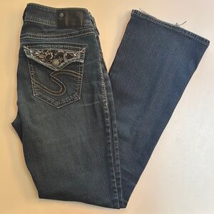 Silver Jeans Suki Mid Boot Blue Flare Wide Leg Denim